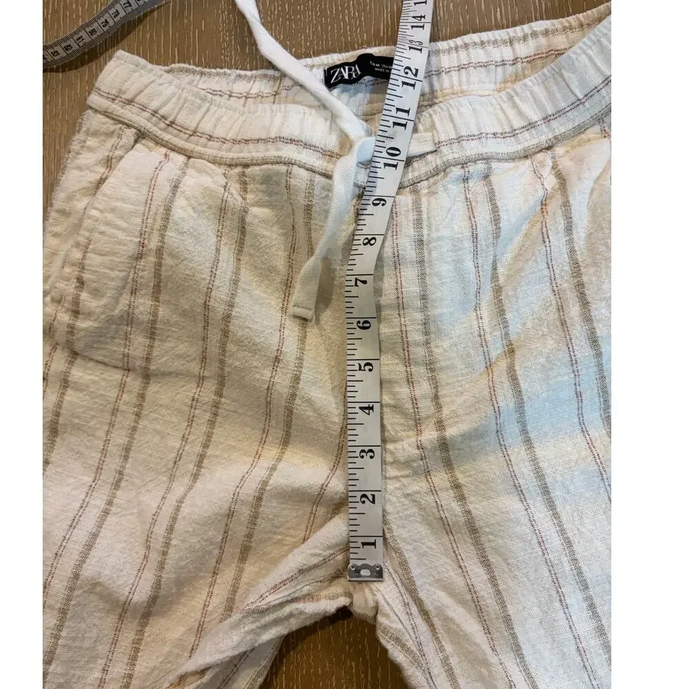 Zara sz Medium Striped Linen Cotton Blend Women’s Pants‎ Cream Drawstring